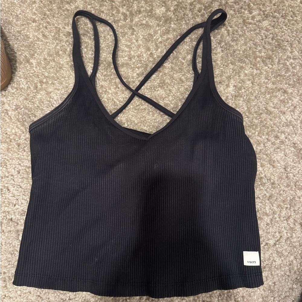 Vuori Black Ribbed Strappy Camisole